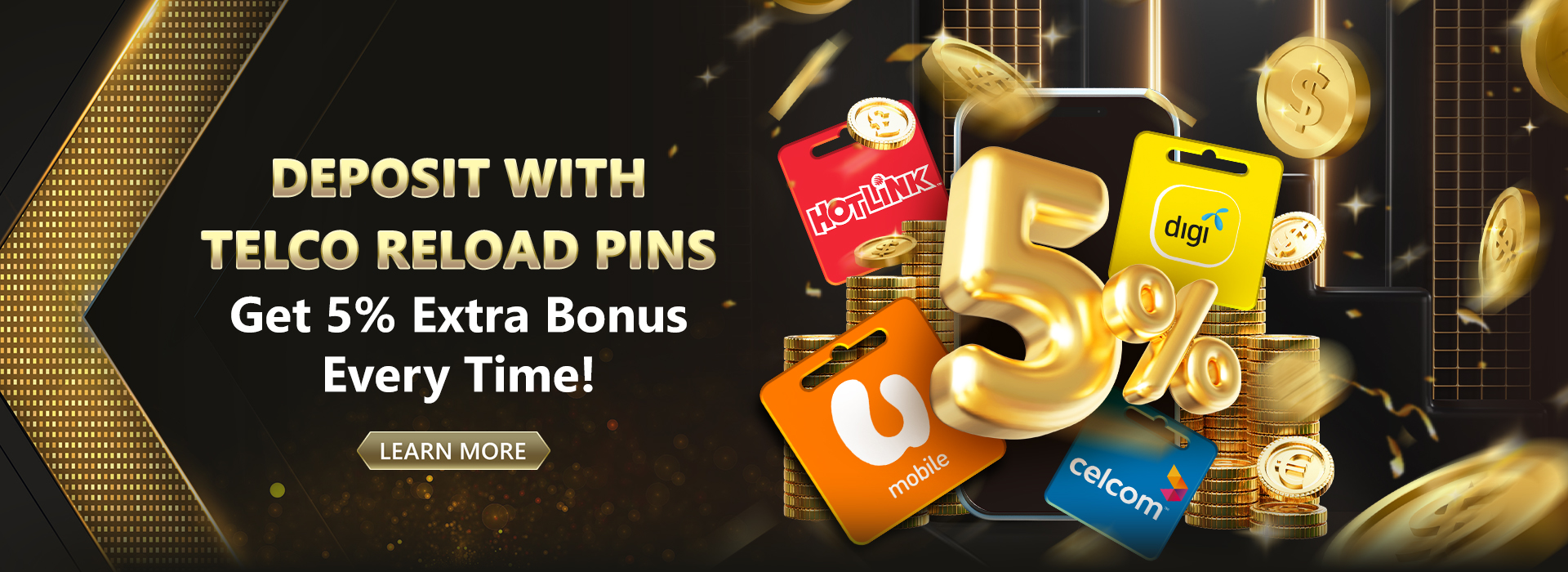 Deposit with Telco Reload Pins, Get 5% Extra Bonus Every Time! 1
